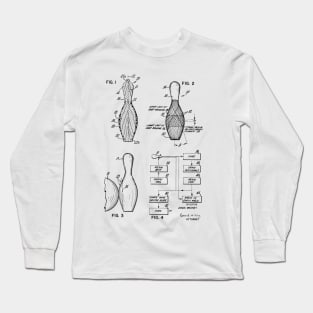 Bowling Pin Vintage Patent Hand Drawing Long Sleeve T-Shirt